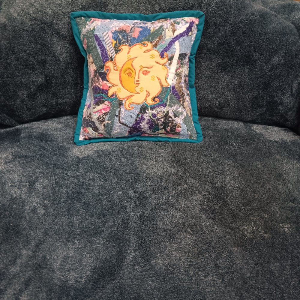 Square Pillow Case Sun Moon Autumn Equinox Handmade embroidery Art fabric
